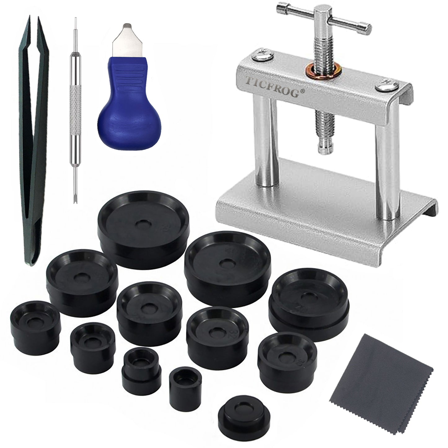 Watch Case Press Tool Kit with 12 Dies for Round Watch Dials