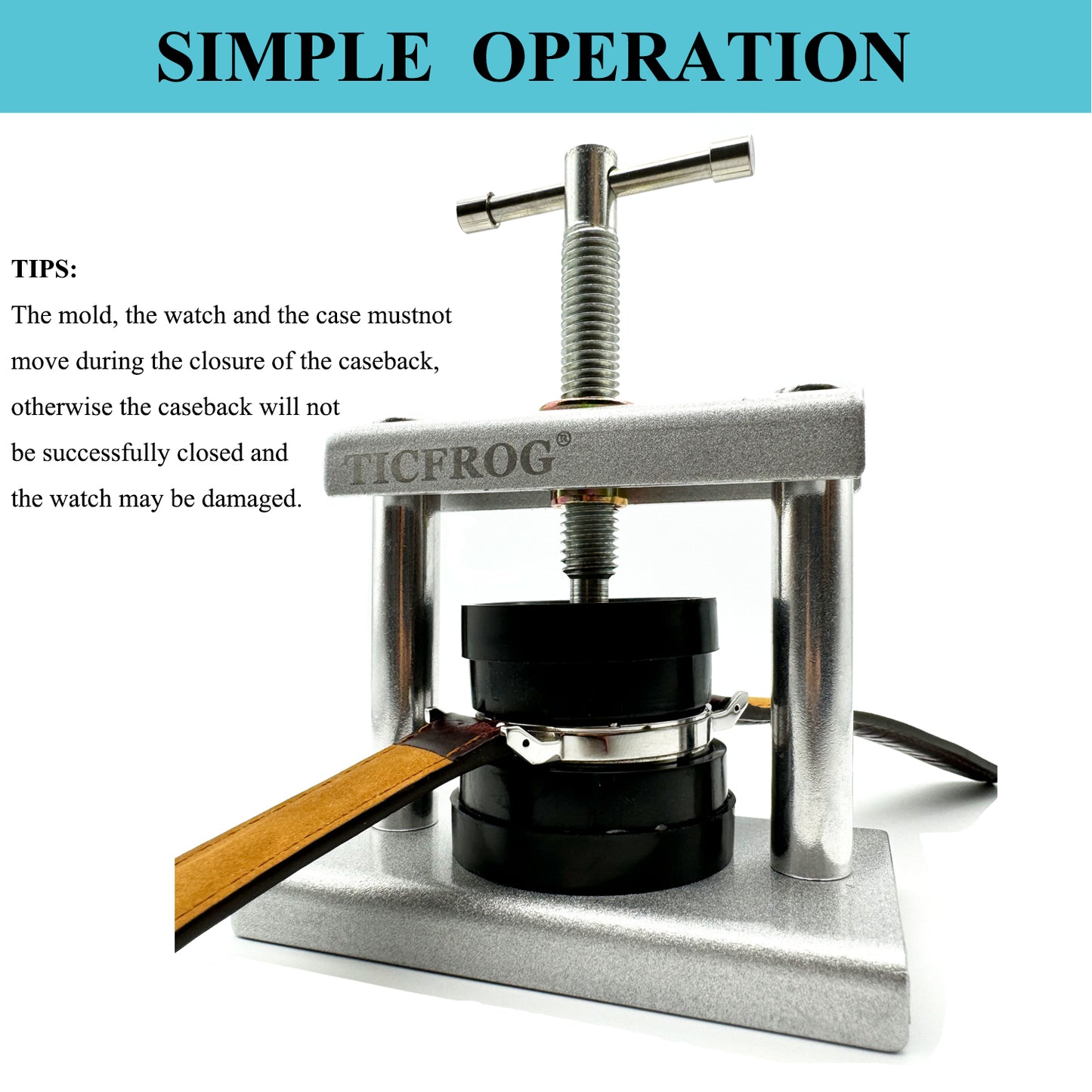 Watch Press Tool, Watch Crystal Press, Set Back Case Closer, Metal Watch Back Case Press, Watch Battery Replacement Tool with Watch Cleaning Cloth and 12 Dies for Round&Square Watch Dials