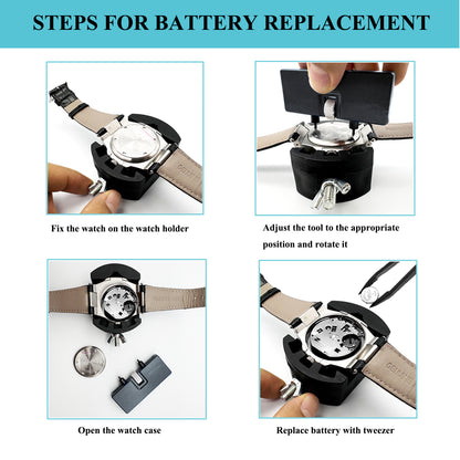 TICFROG Watch Battery Replacement Tool Kit, Watch Wrench Back Remover Tool, Watch Case Opener Set with Watch Back Removal Holder and Antistatic Tweezer, Only for Grooved Watches