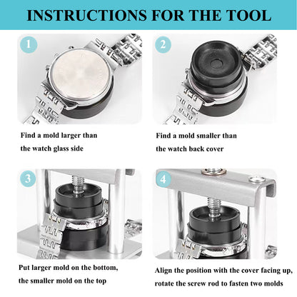 Watch Case Press Tool Kit with 12 Dies for Round Watch Dials