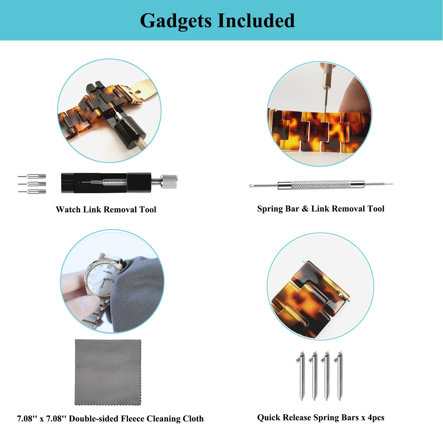 Quick Release Resin Watch Bands With Stainless Steel Buckle and Adjustment Tools for Women Men