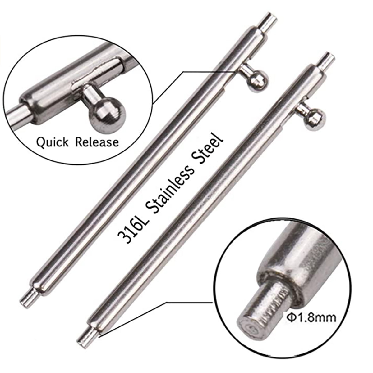 [TICFROG] 5 piece 1.5mm watch band spring bar watch belt spring bar processing Easy to install with one touch Quick release spring bar (watch pin)-Selection of width 18mm, 20mm, 22mm or 24mm (diameter 1.5mm)